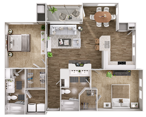 Floor plan for 2 beds, 2 baths, 1131 sqft